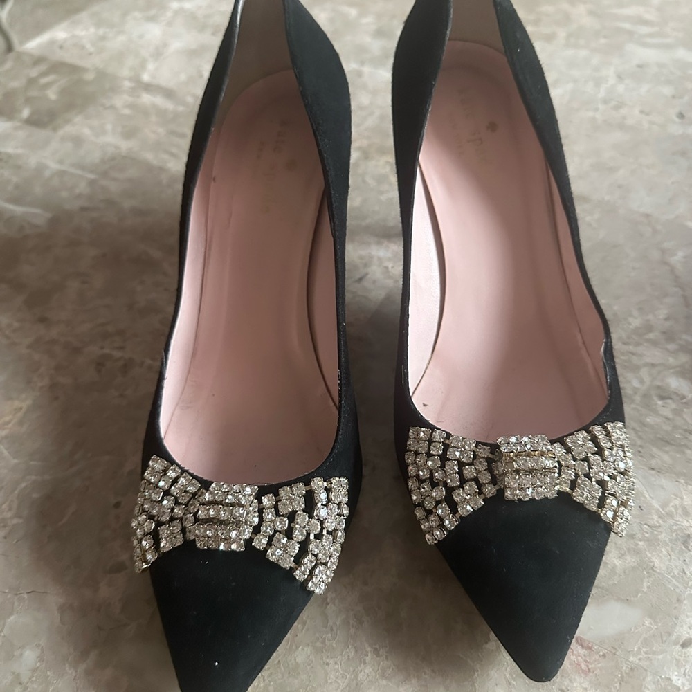 Kate Spade Black Heels with Crystal Bow